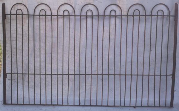 Approximately 6 metres of wrought iron estate fencing 19th century comprising two panels 140cm high by 230cm wide and one panel 140cm high by 140cm...