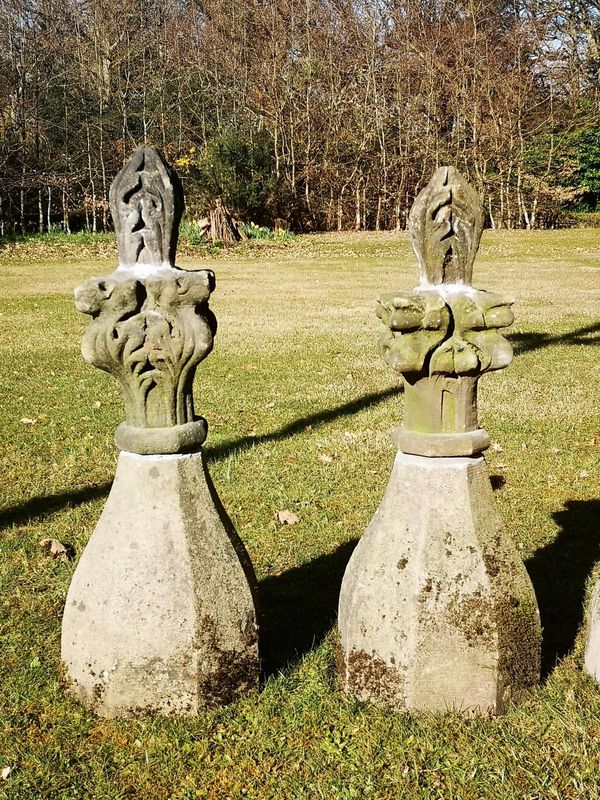 A similar smaller pair of carved stone Gothic finials 2nd quarter 19th century average height 85cm