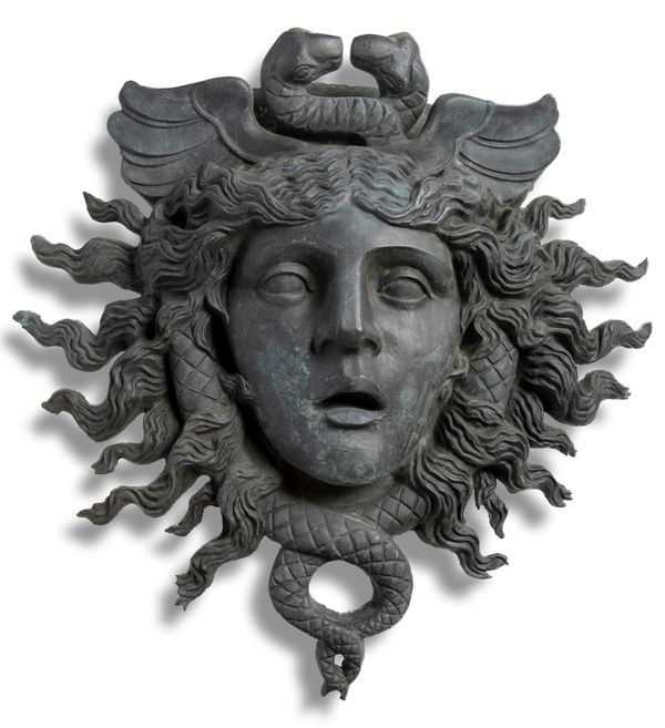 An impressive bronze mask of Hermes late 20th century 100cm high by 104cm wide