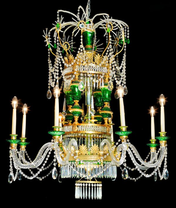 An impressive Russian style glass chandelier modern 142cm high by 99cm diameter