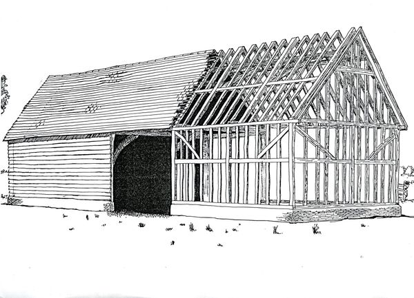 St John‘s Barn: A historic oak barn frame 18th Century and earlier,  comprising approximately 380 timbers with full plans for reassembly and quote...