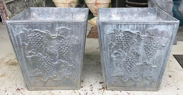 A pair of tapering square lead planters 2nd half 20th century 60cm high by 56cm wide