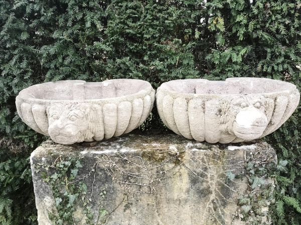 A pair of carved stone basins Indian, 2nd half 20th century 62cm high