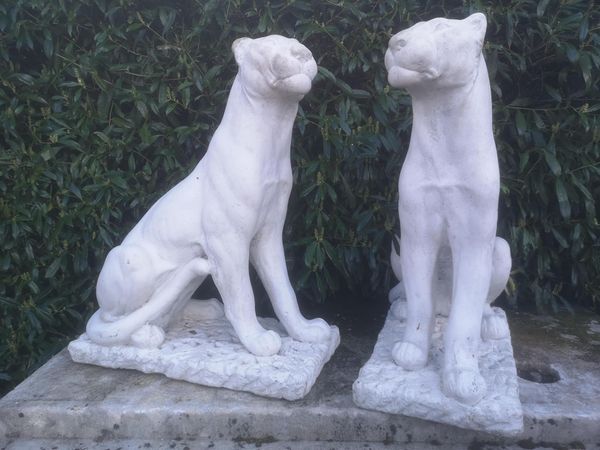 Two composition marble panthers 2nd half 20th century 87cm high Possibly produced by Kenneth Lynch of Wilton Connecticut who sold a large range of...