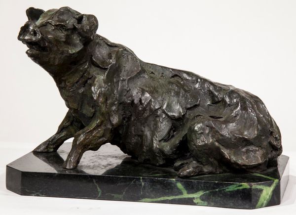 B.C. Zheng Seated Pig Bronze on marble base Signed 23cm high by 34cm wide by 21cm deep