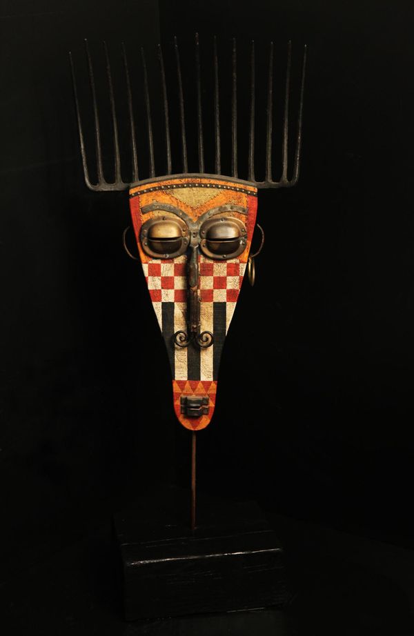 Martin Scorey Red and White Checkered Mask Wood and steel Unique 110cm high by 43cm wide by 24cm deep