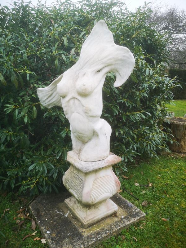 Katie Dixon Angel Composition stone on pedestal Mongrammed KD 114cm high