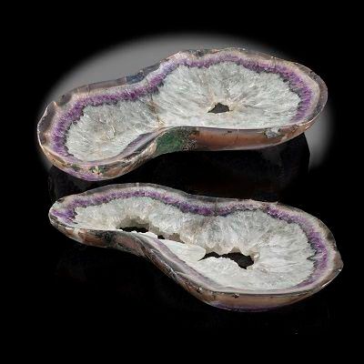 A set of two amethyst shallow bowls Brazil each 39cm wide