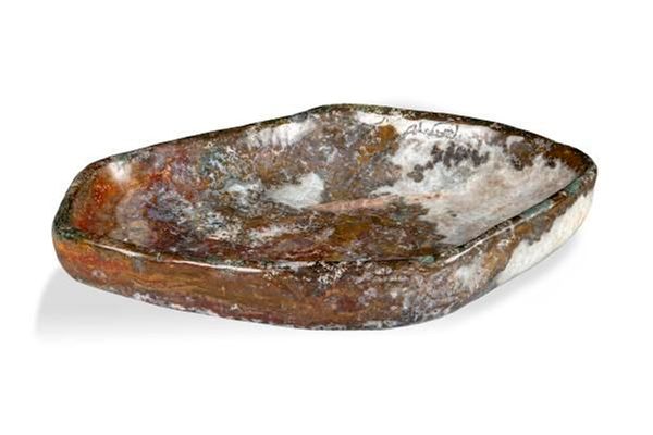 A very large agatized amethyst shallow bowl 79cm wide