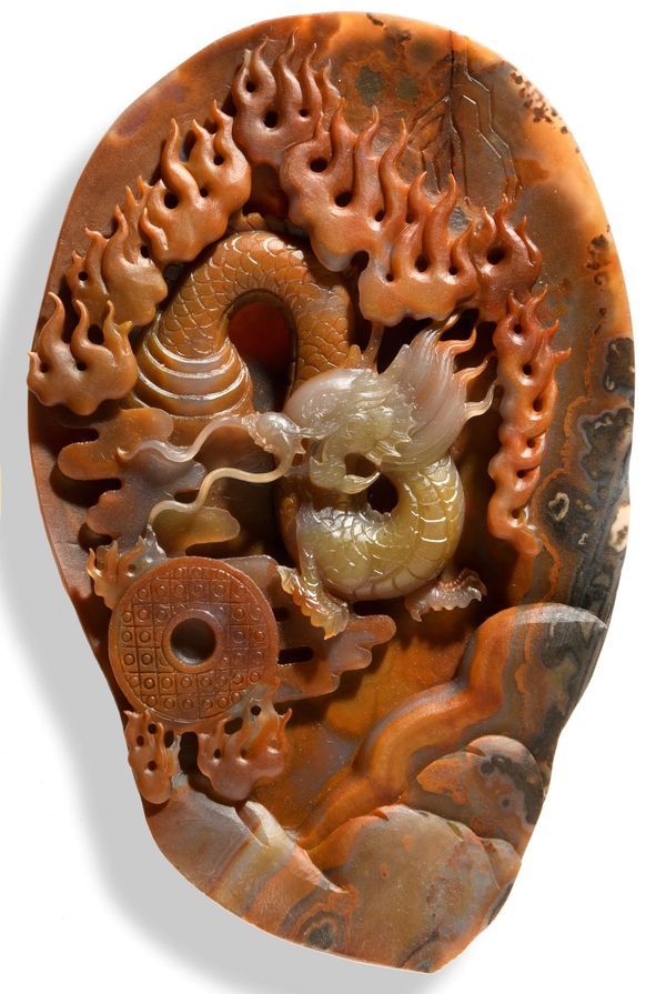 An agate dragon carving modern 26cm  Both of these carvings came from the same geode.