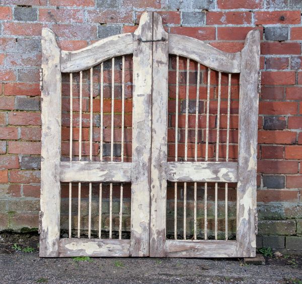 A pair of painted wood and iron gates 20th century 122cm high by 108cm wide overall