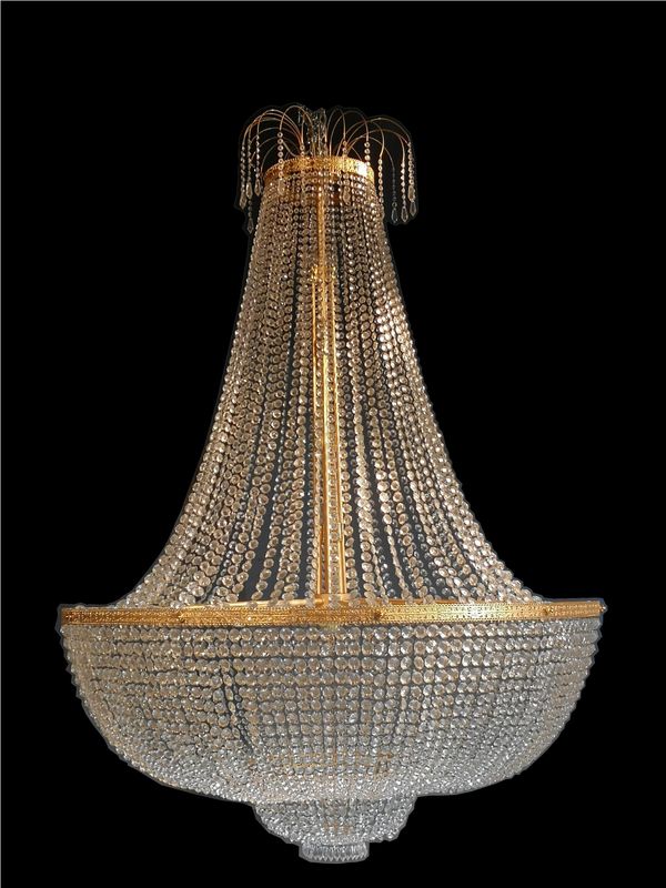 A cut glass and gilt metal chandelier 1970s 230cm high by 150cm diameter