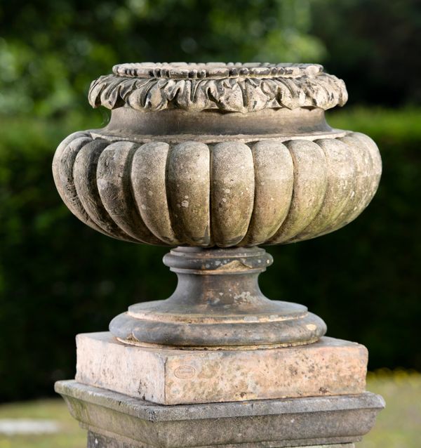 A Pulham stoneware urn circa 1870 stamped Pulham terracotta Broxbourne 66cm high