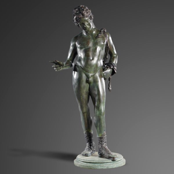 After the Antique: A bronze figure of Narcissus on marble base modern 174cm high