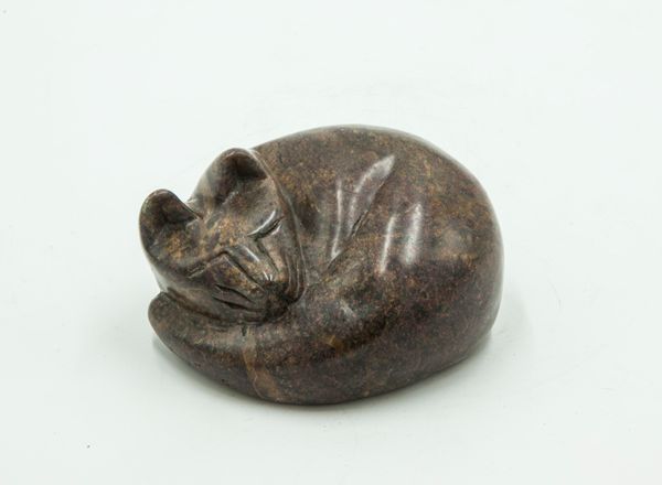 Simon Chidharara Relaxing cat Serpentine stone Unique 7.5cm high by 15cm wide by 13cm deep