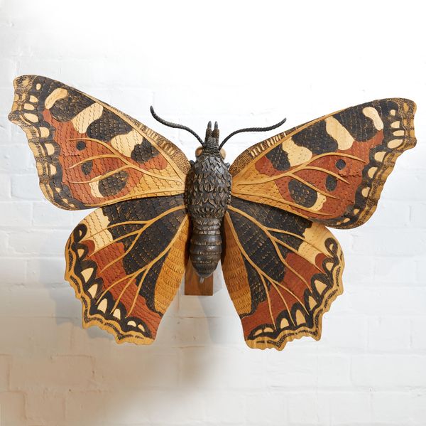 Alex Jones Small tortoiseshell butterfly Cherry, oak and maple Unique 90cm high by  60cm wide by 26cm deep