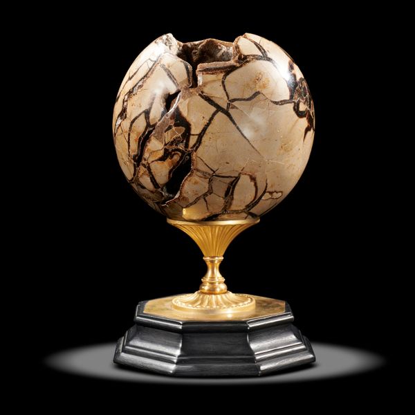 A septarian sphere on wood and brass base Madagascar 21cm diameter