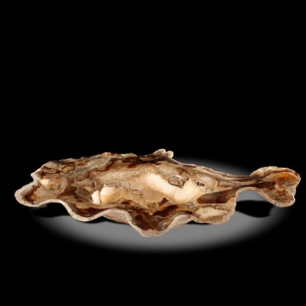 A large and unusual polished onyx bowl Mexico 85cm by 53cm