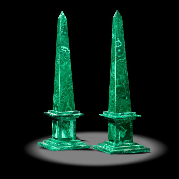 A pair of malachite obelisks 29.5cm high