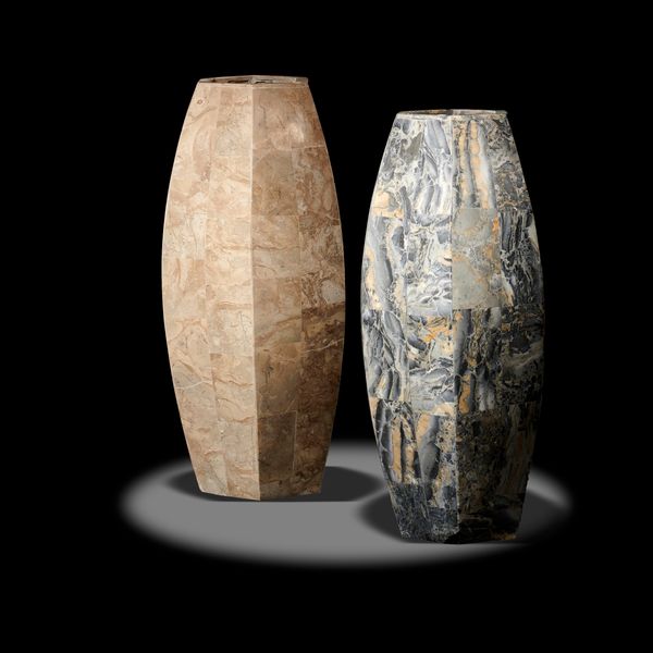A pair of marble inlaid jars 45cm high