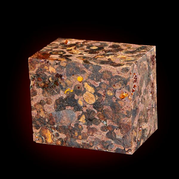 A Pallasite meteorite cuboid Sericho Fall 6cm by 4cm by 5cm, 539g