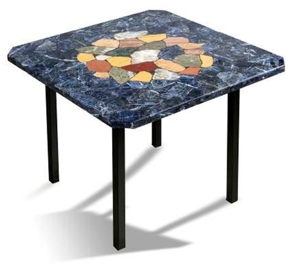 A sodalite and specimen mineral veneered table the top 60cm square