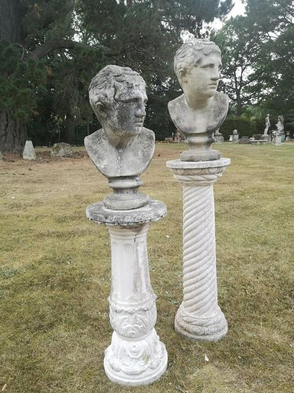 A composition stone classical bust on pedestal modern 136cm high, together with a similar classical bust on pedestal, modern 136cm high 