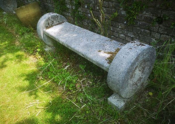 †A carved limestone bench modern  160cm long 