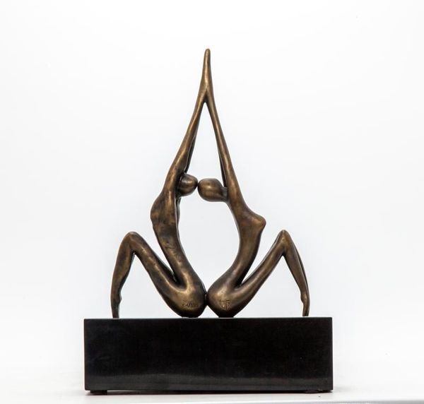 Back to Back Bronze Signed ‘JP‘ and numbered 36cm high by 25.5cm wide by 8cm deep