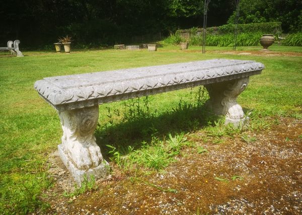 †A carved limestone bench modern  150cm long 