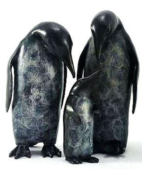 Steve Boss Penguin Set (Waddle) Bronze Open Largest 21cm high, 14.5cm wide, 15cm deep,  