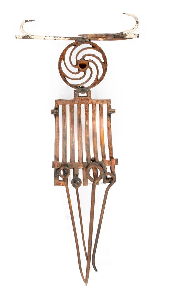  Gerald Moore Grate Expectations Recycled metal including a grate and hooks 91cm high, together with  Gerald Moore Memento Mori  20th century...