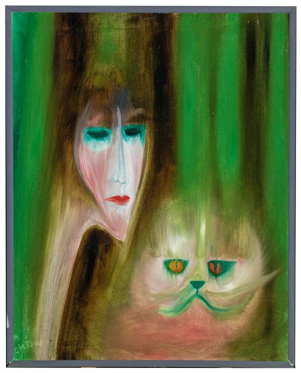 Gerald Moore Woman and Cat Signed and dated ‘83 Oil on canvas 75cm by 59cm 