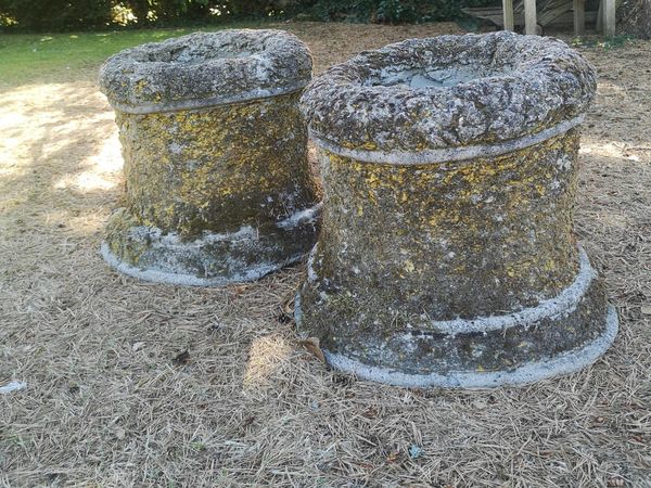 A pair of unusual rustic composition stone planters French, mid 20th century 52cm high