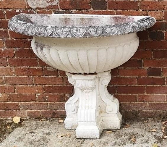 A composition stone wall fountain bowl on pedestal modern 90cm high by 106cm wide