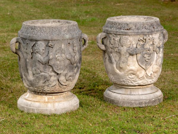 A pair of composition stone planters 2nd half 20th century 85cm high by 90cm wide