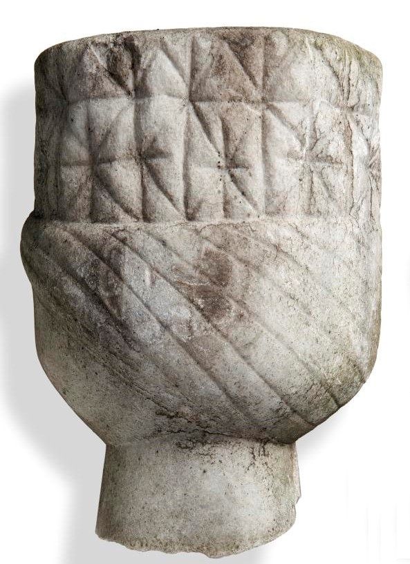 A similar marble gravestone turban finial Ottoman, 19th century or earlier 27cm high, together with another smaller turban finial, 17cm high