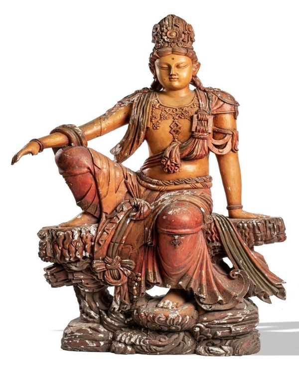 A carved hardwood figure of a Hindu deity  modern  106cm high