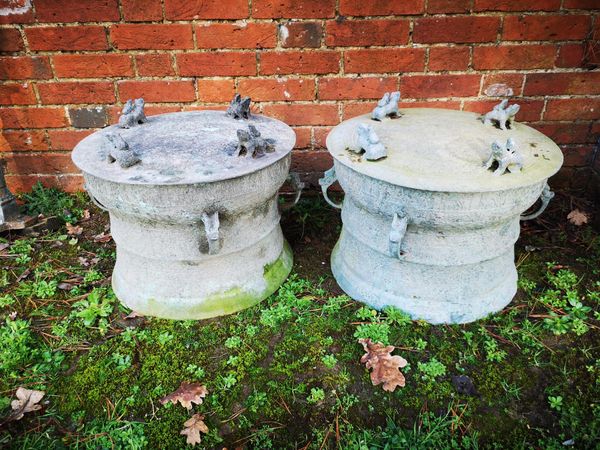 A pair of Sian style bronze drums/stools modern 50cm wide