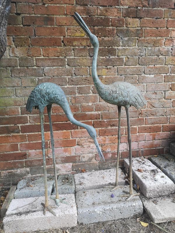 A pair of Japanese style bronze cranes 2nd half 20th century 119cm high