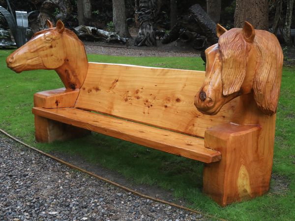 Jonna  Double horse bench Unique Cedar wood 142cm high by 250cm wide by 80cm deep