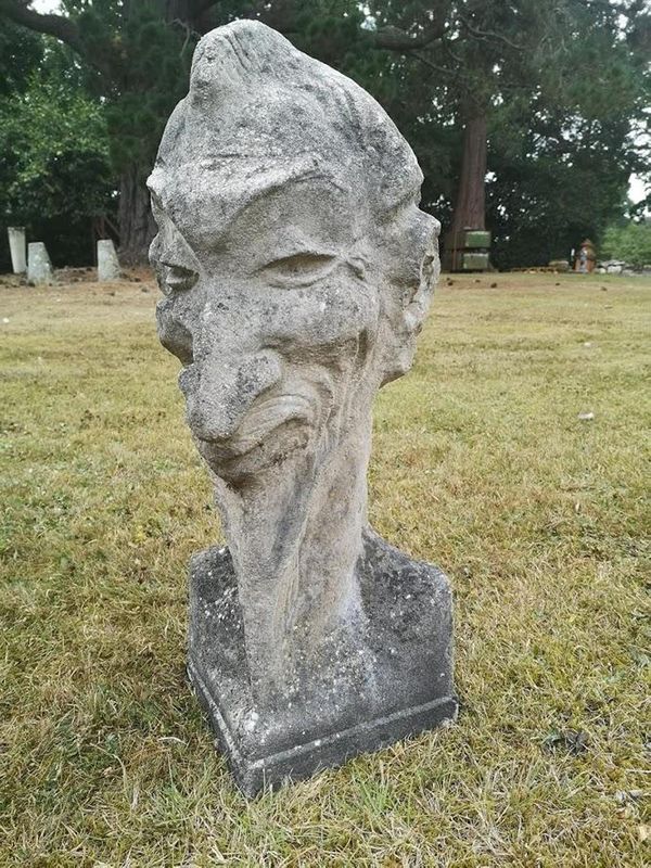 A composition stone bust of Mephistopheles modern 60cm high