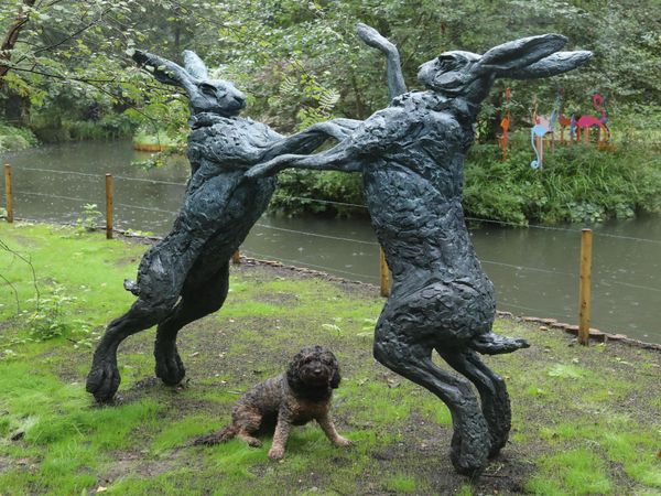 Lucy Kinsella Monumental boxing hares Bronze signed, edition of 9 196cm high by 175cm wide by 48cm deep