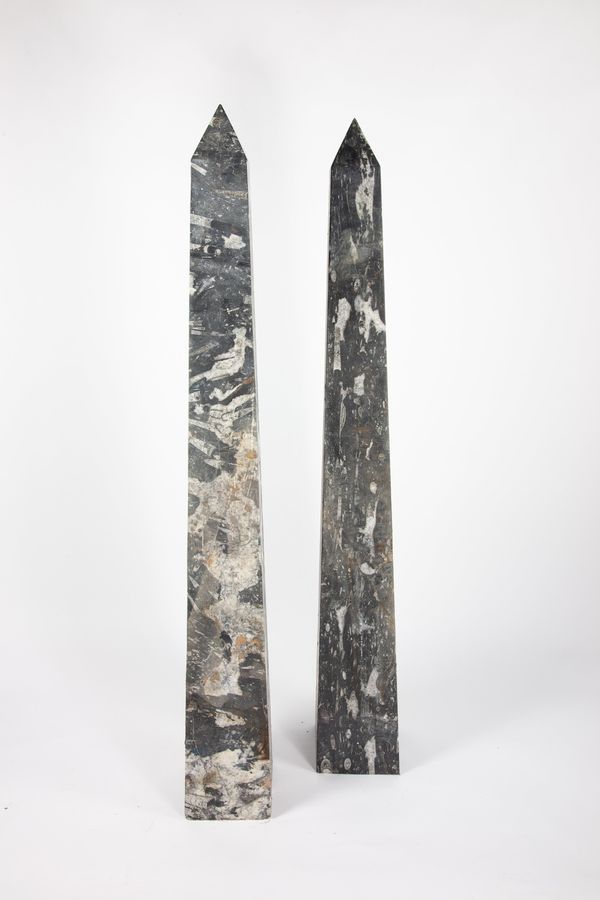 A pair of monumental orthoceras obelisks