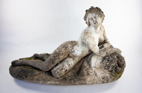 After Luigi Bienaimea:  (1795-1878) A white marble figure of Reclining Bacchante