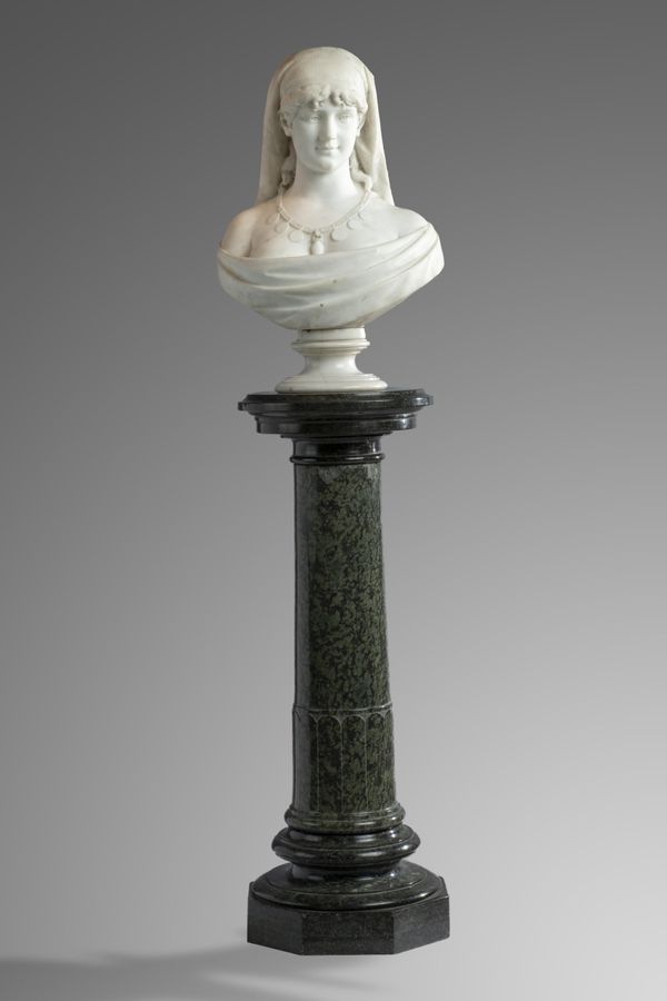 A Cesari Lapini white marble bust of an odalisque