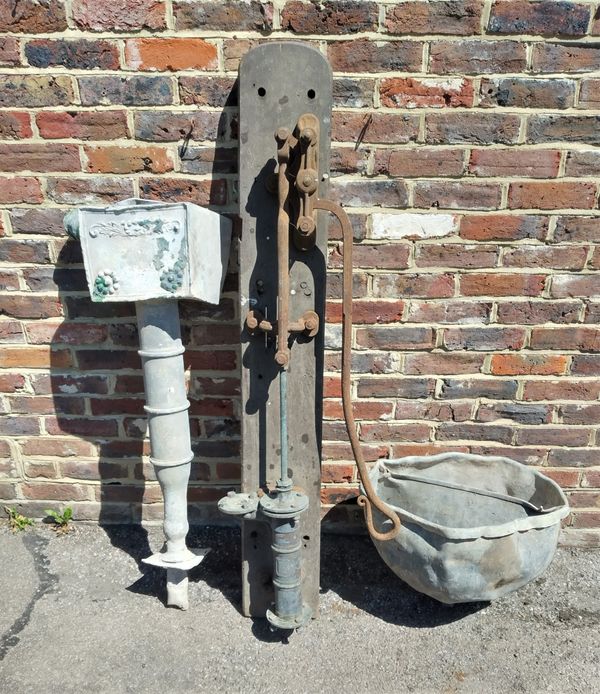 A wrought iron and brass hand pump ***combined with item 7***