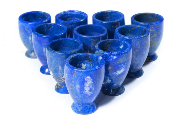 A set of 10 Lapis Lazuli egg cups