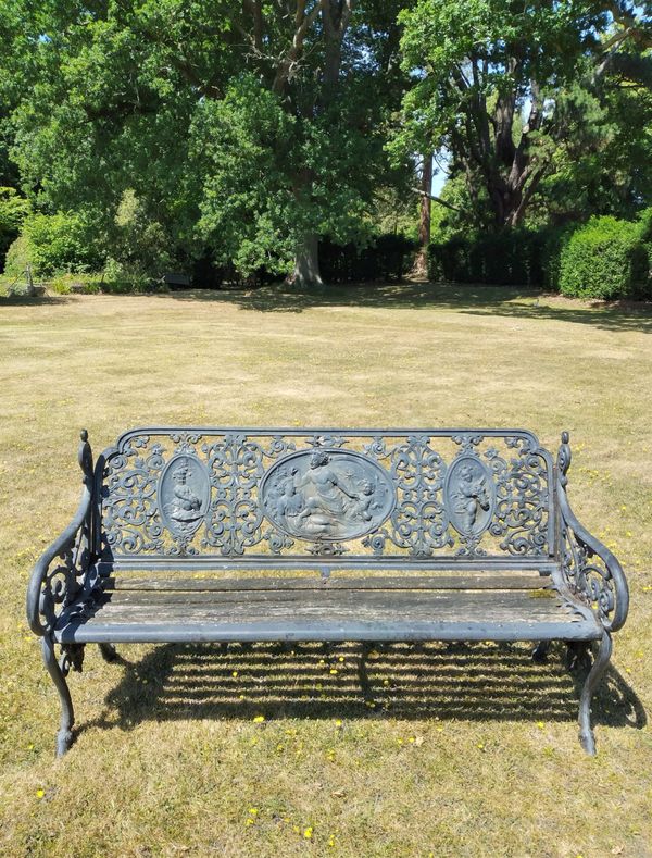 An extremely rare Coalbrookdale Midsummer Night's Dream pattern cast iron seat