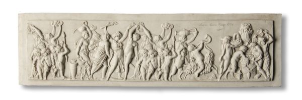 A composition marble rectangular relief plaque of a Bacchanalian feast